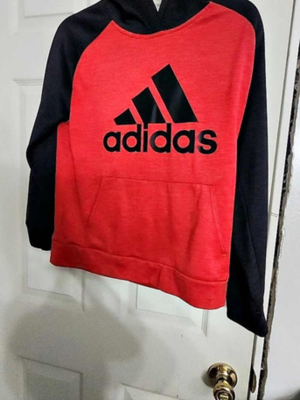 adidas Color Block Hoodie in Red & Black Size Large